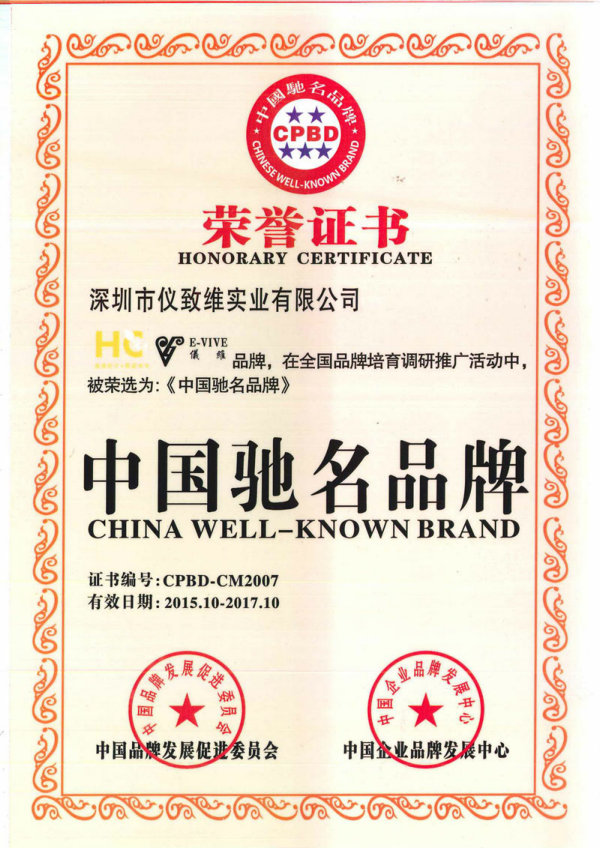 中国驰名品牌证书